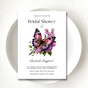 Convites Chá de Noiva Personalizável Borboleta Floral Roxa