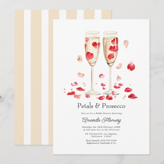 Convites Chá de Noiva Pétalas & Prosecco Champagne (Frente/Verso)
