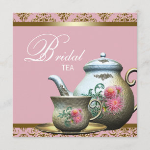 Convites Chá de Noiva Pink Gold Damask
