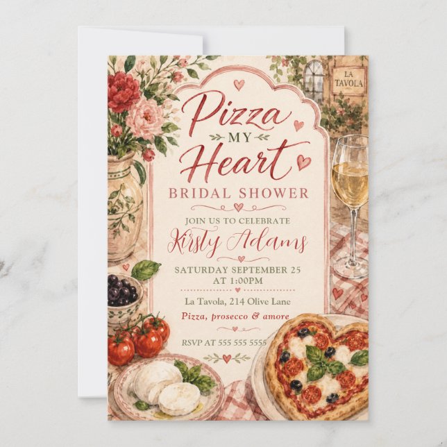 Convites Chá de Noiva Pizza My Heart (Frente)