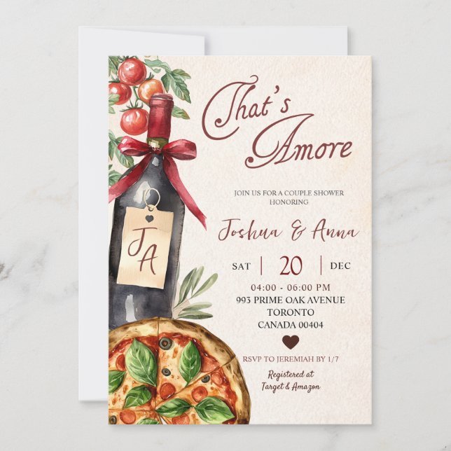 Convites Chá de Noiva Pizza Vinho Isso É Amor (Frente)
