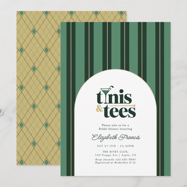 Convites Chá de Noiva Preppy com Tinis e Camisetas no Count (Frente/Verso)