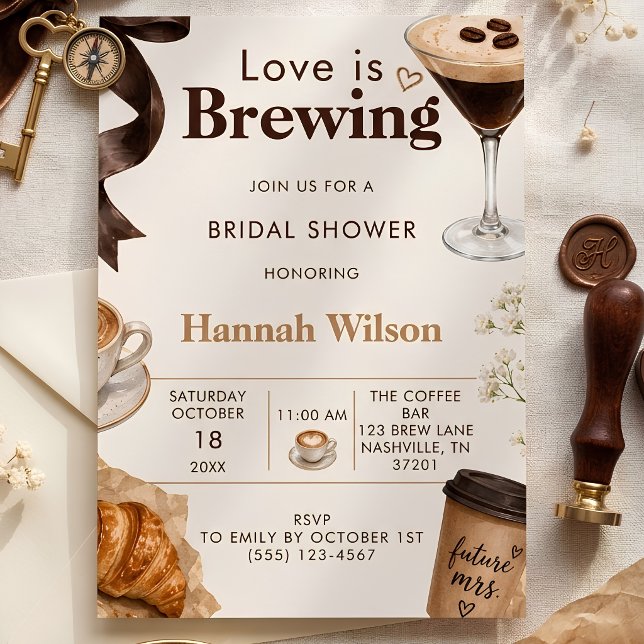 Convites Chá de Noiva Quente Amor Editorial Está Sendo Prep (Love is Brewing Espresso Martini Bridal Shower Invitation)