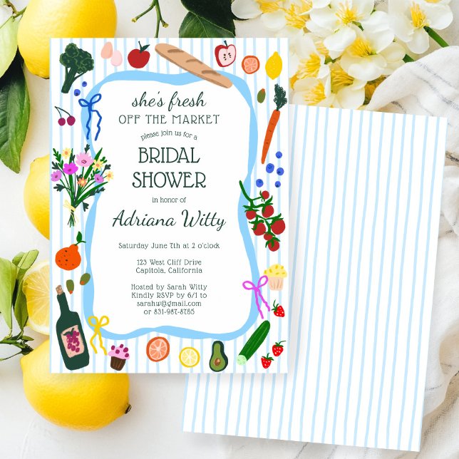 Convites Chá de Noiva Recém-Chegada DO MERCADO Personalizad (She's FRESH OFF THE MARKET Cute Hand-drawn Custom Bridal Shower Invitation
)