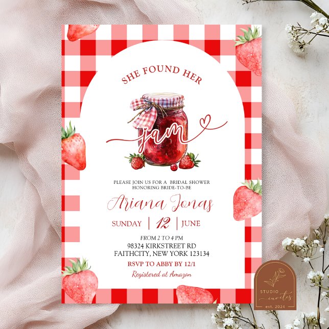 Convites Chá de Noiva Red Gingham Morango Summer Jam (Criador carregado)