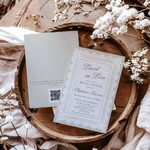Convites Chá de Noiva Renda Creme Código QR Laced in Love