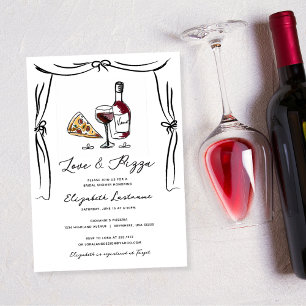 Convites Chá de Noiva Retro Desenhado à Mão Amor e Pizza