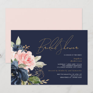 Convites Chá de Noiva Rosa Bege Dourado Floral