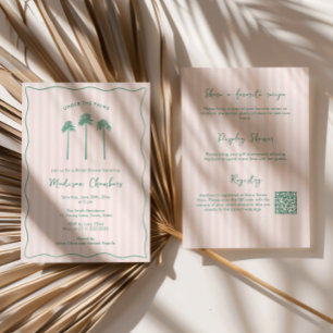 Convites Chá de Noiva Rosa Verde Desenhado à Mão Palm Sprin