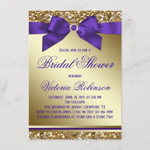 Convites Chá de Noiva Roxo e Dourado