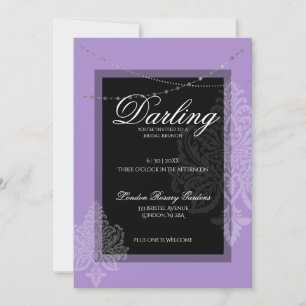 Convites Chá de noiva roxo e preto moderno e elegante