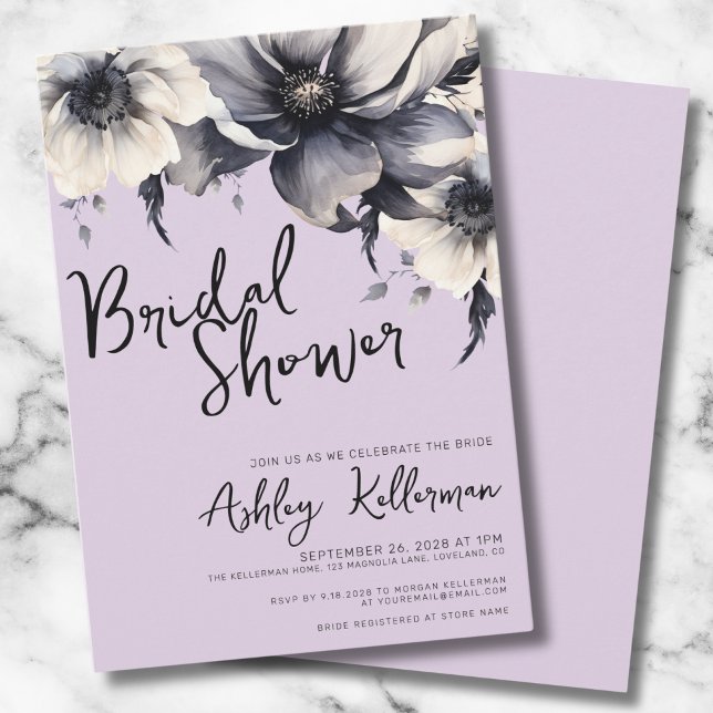 Convites Chá de Noiva Roxo Floral (Elegant Floral Lilac Lavender Bridal Shower Party Invitation)