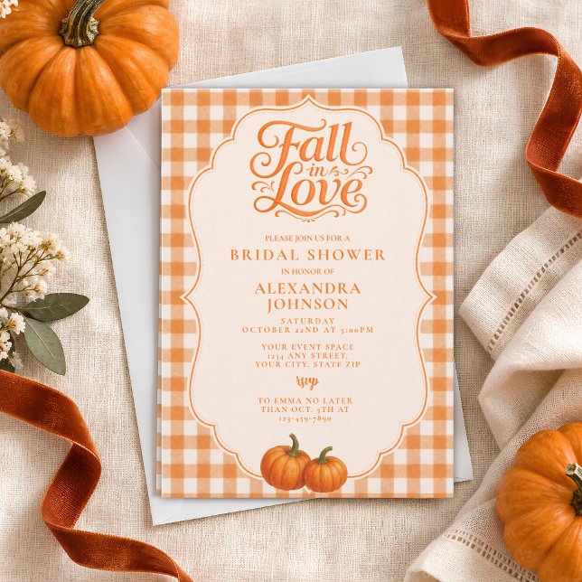 Convites Chá de Noiva Rustic Fall Pumpkin Laranja Xadrez (Criador carregado)