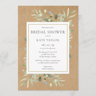 Convites Chá de Noiva Rústico Água-Marinha Dourado