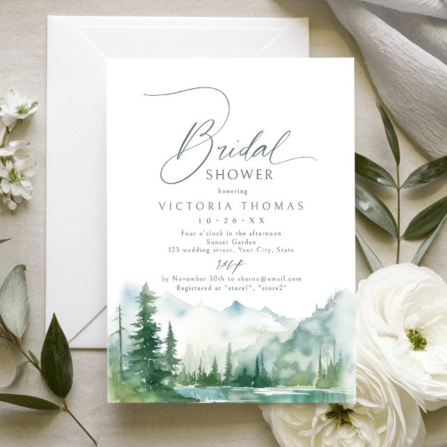 Convites Chá de Noiva Rústico Floresta da Montanha Sage (Sage Mountain Forest Rustic Bridal Shower Invitation)