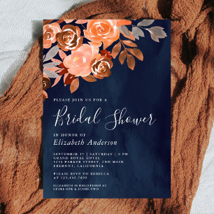 Convites Chá de Noiva Rústico Terracota Floral Azul Naval