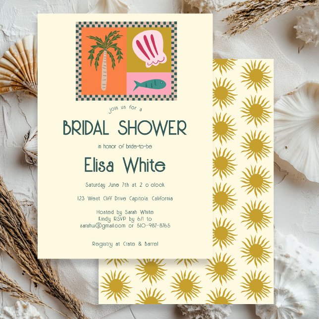 Convites Chá de Noiva Seaside Soiree Moderno Fofo PERSONALI (Seaside Soiree Bridal Shower Modern Cute CUSTOM Invitation
)