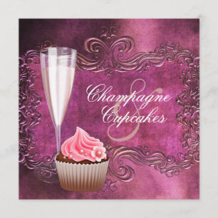 Convites Chá de Noiva Sofisticado com Champanhe e Cupcake