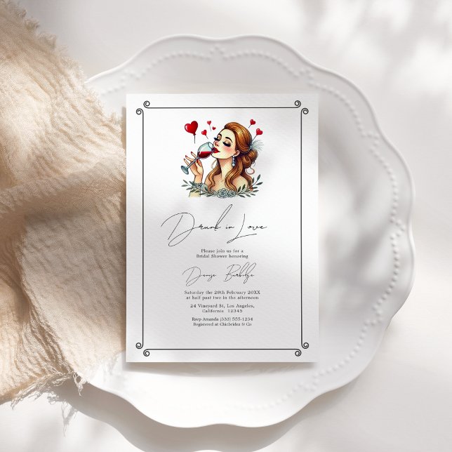 Convites Chá de Noiva Sofisticado da Bêbada Apaixonada (Elegant Drunk in Love Bridal Shower Invitation)