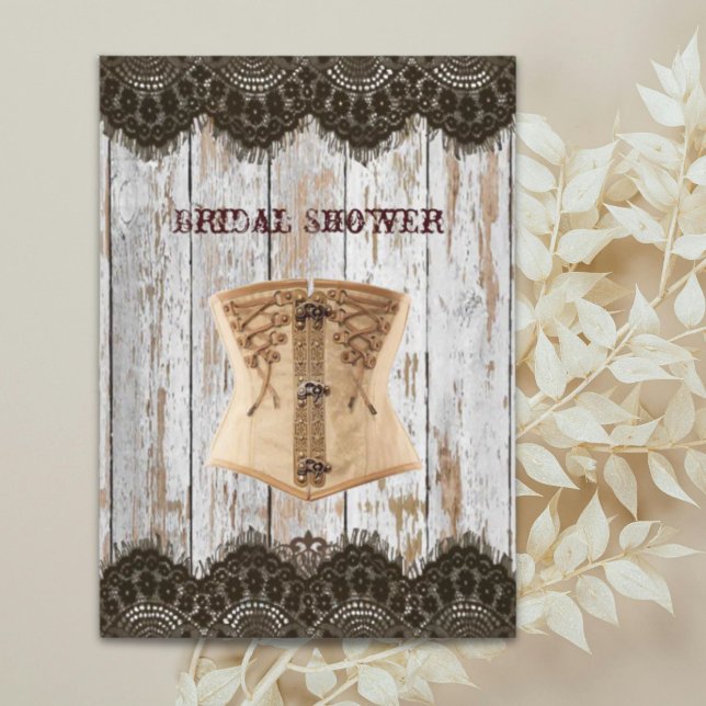 Convites Chá de noiva steampunk espartilho país ocidental (Western country corset steampunk bridal shower invitation)
