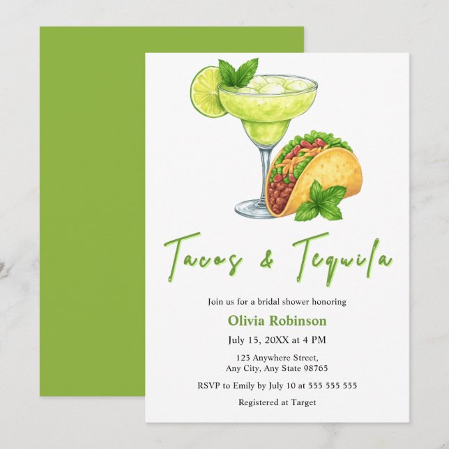 Convites Chá de Noiva Tacos e Tequila Margarita (Frente/Verso)