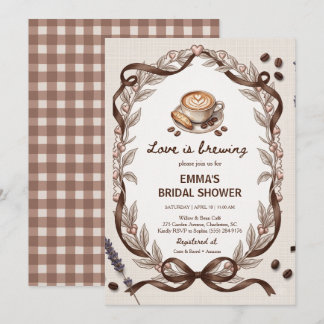 Convites Chá de Noiva Tema Café Gingham Amor Está Sendo Pre