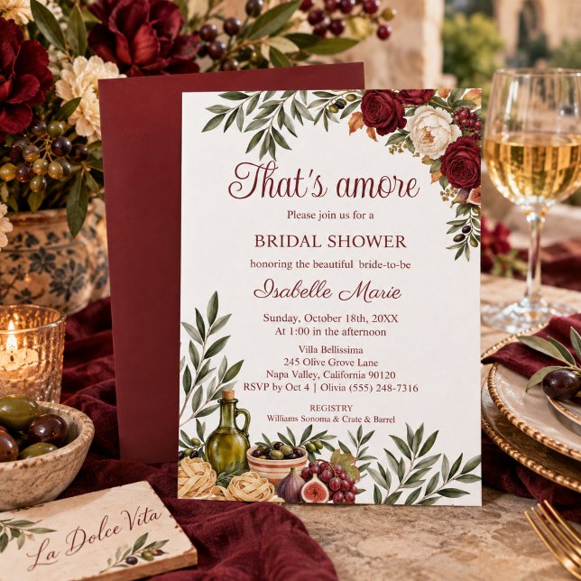 Convites Chá de Noiva That's Amore Outono (Elegant Watercolor Italian That's amore bridal shower Invitation)
