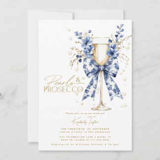 Convites Chá de Noiva Toile Bow Floral Pérolas & Prosecco