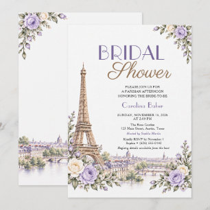 Convites Chá de Noiva Torre Eiffel de Lavanda Parisiense