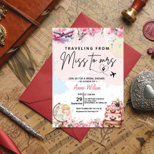 Convites Chá de Noiva Traveling From Miss to Mrs Floral