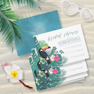 Convites Chá de Noiva Tropical em Aquarela Teal ID577