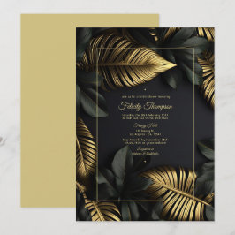 Convites Chá de Noiva Tropical Preto e Dourado