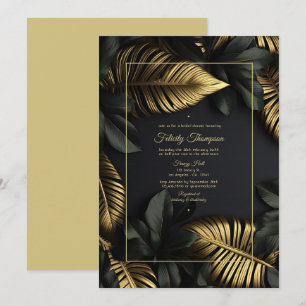 Convites Chá de Noiva Tropical Preto e Dourado