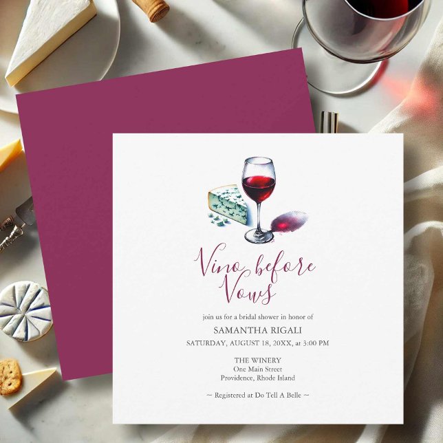 Convites Chá de Noiva Vino Antes dos Votos (Wine bridal shower invitations hand drawn red wine and cheese exclusive to Do Tell A Belle)