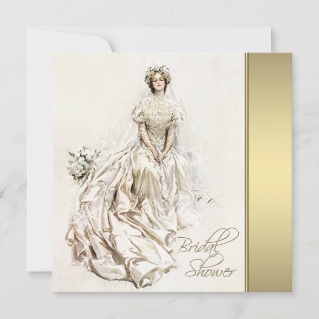 Convites Chá de Noiva Vintage Branco e Dourado (Frente)