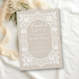 Convites Chá de Noiva Vintage Francês Bege Laced in Love
