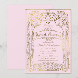 Convites Chá de Noiva Vintage Rosa e Dourado Estilo Vitoria