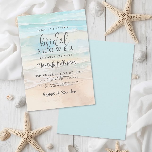 Convites Chá de Noiva Watercolor Beach (Watercolor Beach Bridal Shower Invitation)
