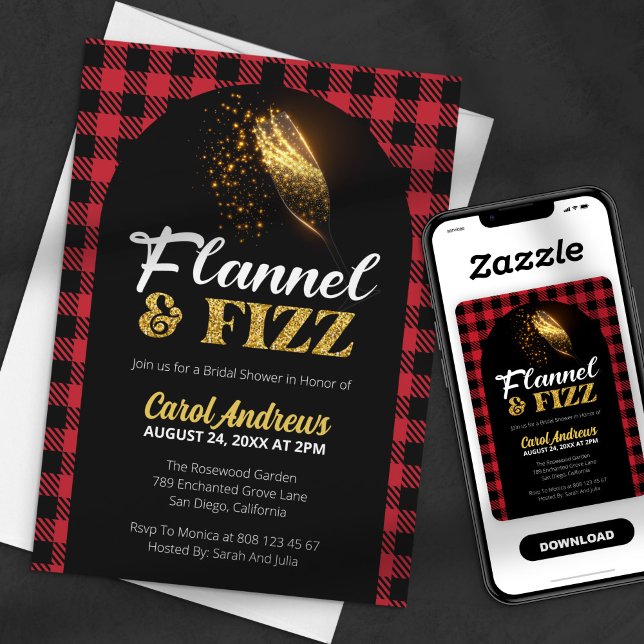 Convites Chá de Noiva Xadrez Vermelho e Preto Flannel & Fiz (Criador carregado)