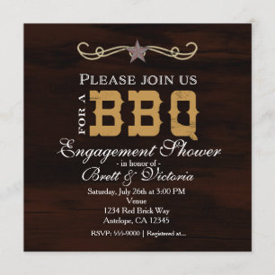 Convites Chá de Noivado de Madeira Ocidental BBQ Festa de C