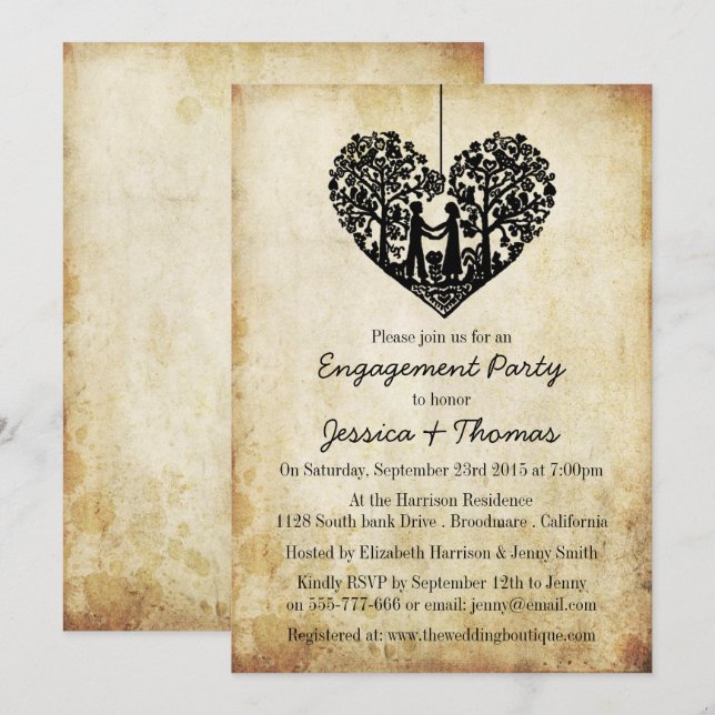 Convites Chá de Noivado de vinheta de árvore cardíaca trava (Frente/Verso)