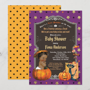 Convites chá de ouro roxo de abóbora de Halloween
