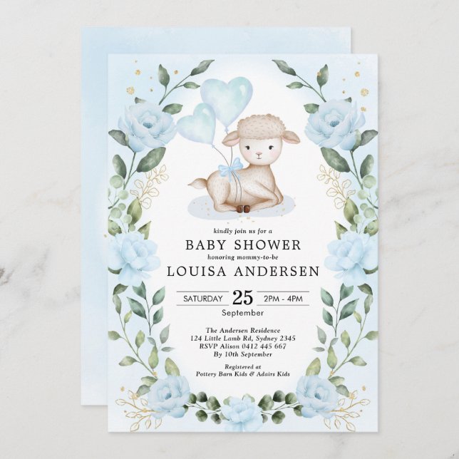 Convites Chá de ovelha azul-verde-verde-pequeno (Frente/Verso)