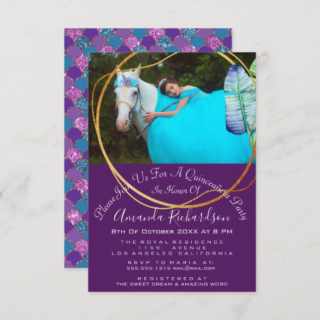 Convites Chá de panela 16ª Foto Quinceañera Mermaid (Frente/Verso)