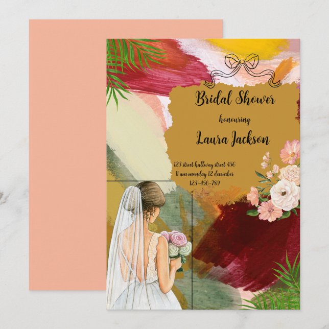 Convites chá de panela abstrato de aquarela (Frente/Verso)