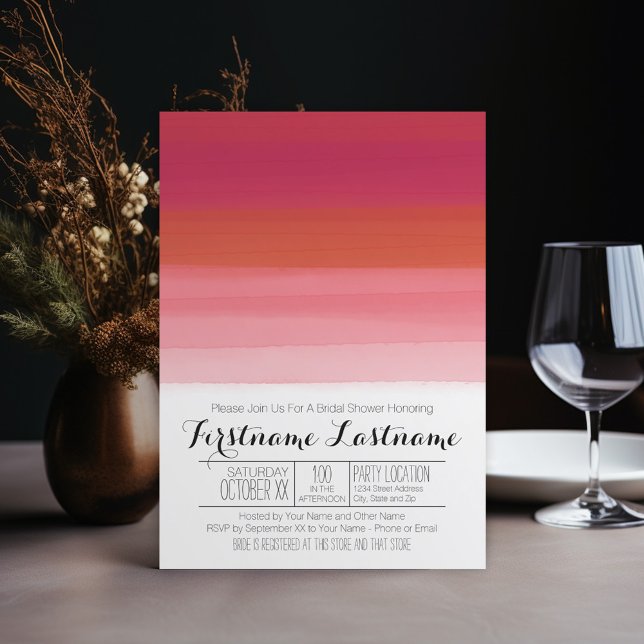 Convites Chá de panela Abstrato de Aquarela Moderna (Wedding Shower Invitation - watercolor red and coral and pink)