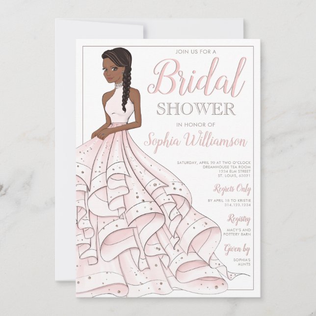 Convites Chá de panela Africano Americano Glitter Glam Brid (Frente)