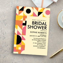 Convites Chá de panela amarelo-alaranjado retrô-geométrico 