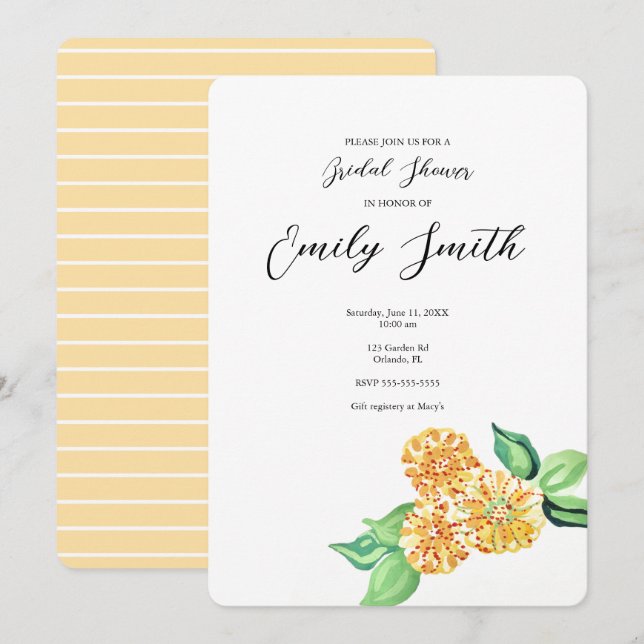 Convites Chá de panela amarelo da flor (Frente/Verso)