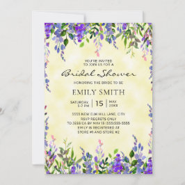 Convites Chá de panela Amarelo Floral Roxo Elegante